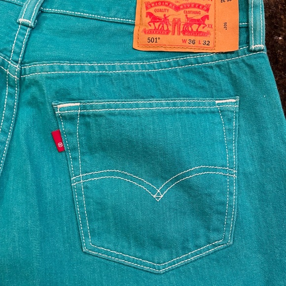 Levi’s 501 Mens/Unisex Button-Fly Teal Jeans - Picture 5 of 13